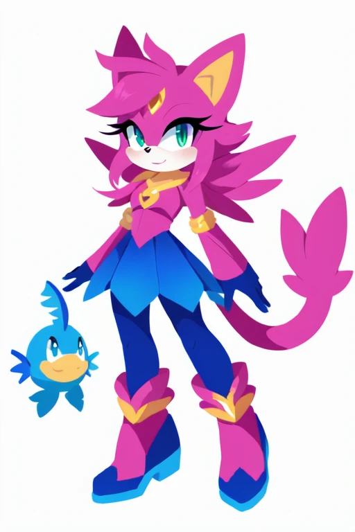 drawing of a cartoon character with a cat and a fish, glamorous angewoman digimon, full color drawing, colored drawing, high quality colored sketch, coloured line art, full body adoptable, colored sketch, complex fantasy character, fully colored, character...