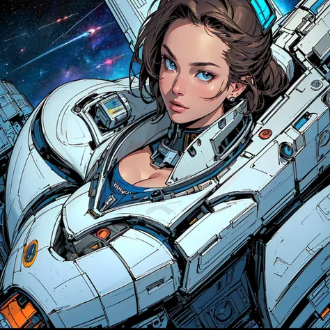 (((master piece,highest quality))),(((solo:1.2))),(((1girl:1.2))),((((space thriller movie poster)))),(((cleavage))),((((American comics touch)))),,(((best detailed perfect face))),(((unlimited dynamic angle))),(((highlight))),(((Spectacular background of ...