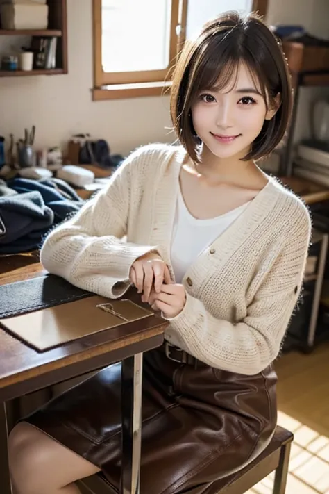 Highest quality,  Soft Light, Ultra-high resolution, (Realistic:1.4), RAW Photos, 1 Japanese girl, alone, cute, (A shy smile:0.5), (Brown eyes, light in your eyes), Beautiful face in every detail, (Small Box),(High resolution detail of human skin texture),...