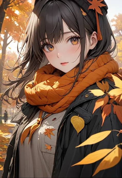 masterpiece, Attention to detail, High resolution, RTTX 10.0, 8k, high quality, season　autumn&#39;s、Staring at the audience、Official Art、Dressed in traditional Japanese kimono、A cute anime-style girl is carefully brewing tea。She has big, expressive eyes an...