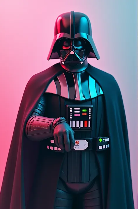 Dark Vader in pink and turquoise saying goodbye 