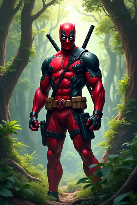 deadpool in forest
