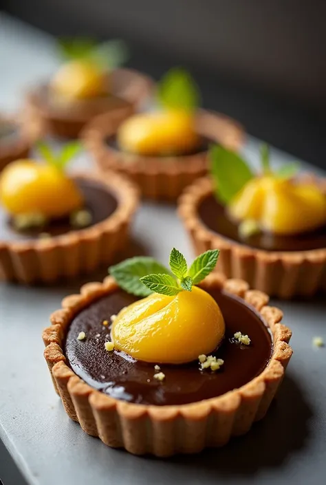 Create a gourmet tart menu with chocolate flavors , passion fruit and lime