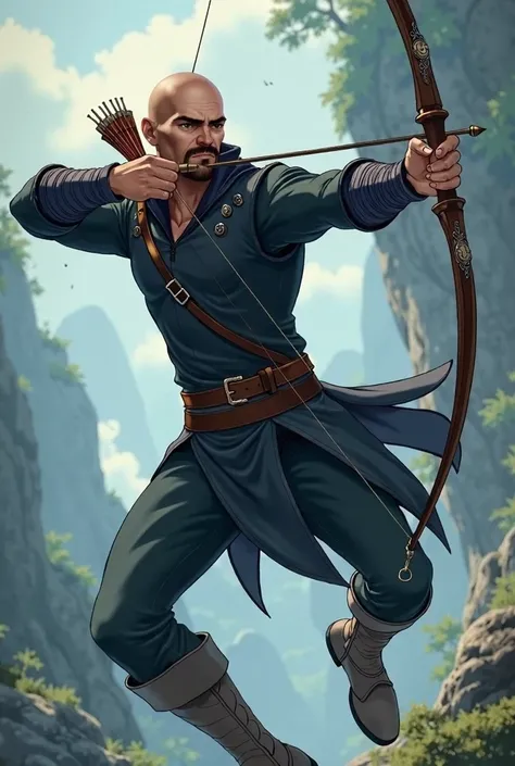 Change the mustache, thinner mustache, darker skin, gradient on the hair on the sides, change posture, wind magic around the bow