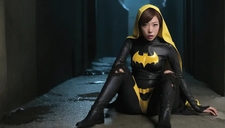 a cute yuna (age 25, in the role of batgirl, sexy damaged and torn outfit, struggling) went to investigaye a crime and was attac...