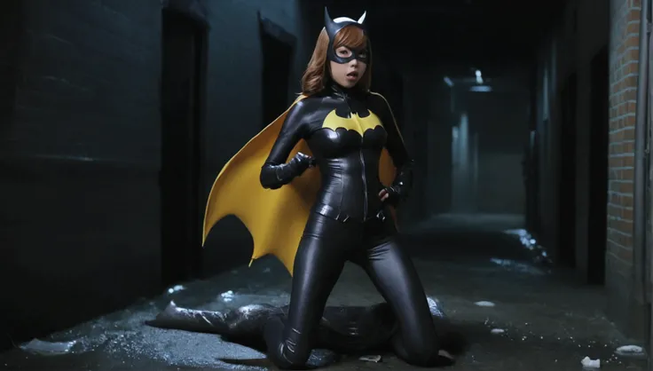 a cute yuna (age 25, in the role of batgirl, sexy damaged and torn outfit, struggling) went to investigaye a crime and was attac...