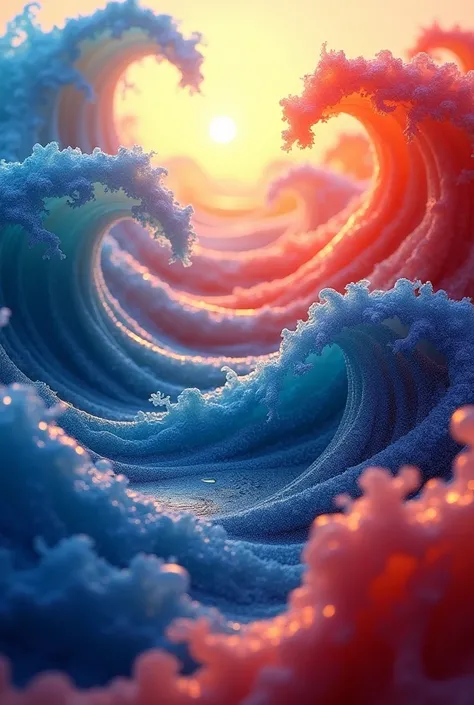 abstract Blue and Red wave in the sunlight