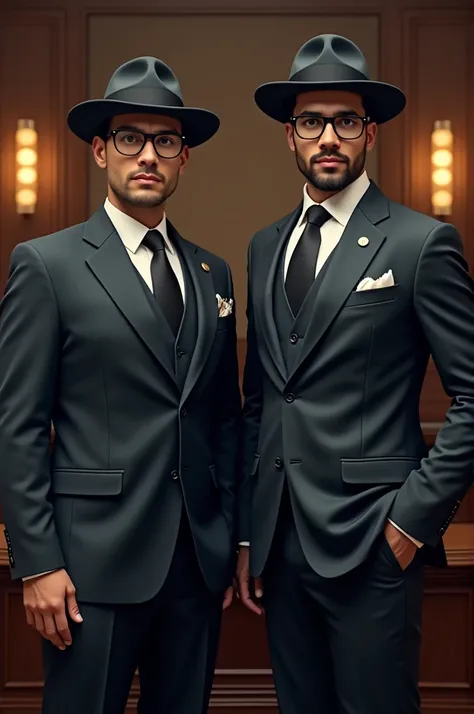 men wear hats and glasses with full suits