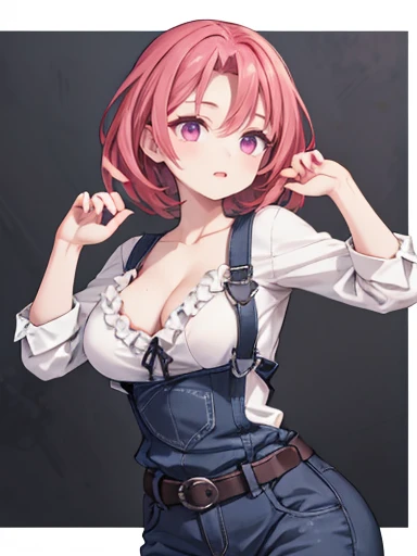 ((masterpiece)), (Highest quality),, Official Art, Very detailed CG ユニティ 8k 壁紙, Very detailed, Glowing Skin, Depth of written boundary, Bright colors,, 1girl, (Curvy:1.0), (whole body:0.8), girl wearing overalls, sexy , Portrait of Sophie Mudd, Casual pose...