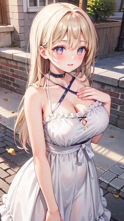 One girl, Natural light, masterpiece, Very detailed, figure, Game CG, Absurd, high quality, Beautiful attention to detail, Glossy Lips, Natural light, Large Breasts, Claudia Walents, A light smile, City Street, Sundress