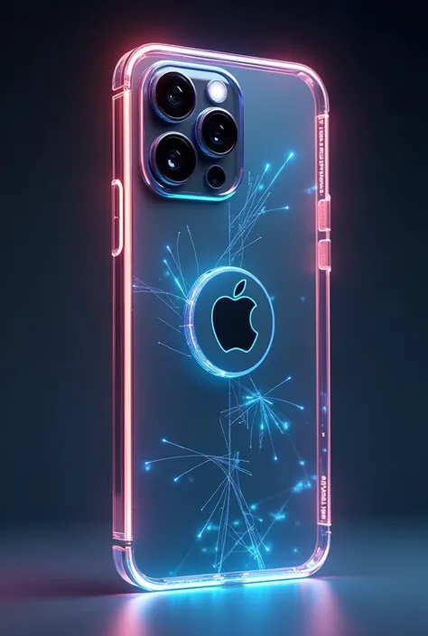 "Generate an image of a futuristic iPhone 20, designed for the year 2035. The phone has an ultra-thin, transparent body made from advanced flexible glass. It features a holographic 3D display that projects above the screen, with no physical buttons or port...