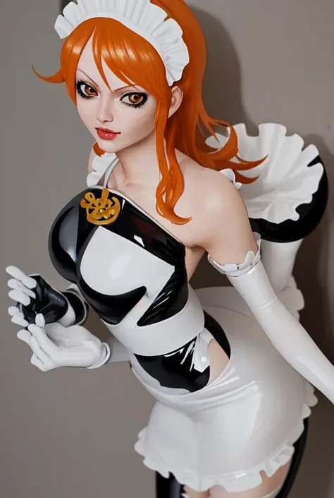 Created an image of the character Nami in One Piece in a latex maid outfit 