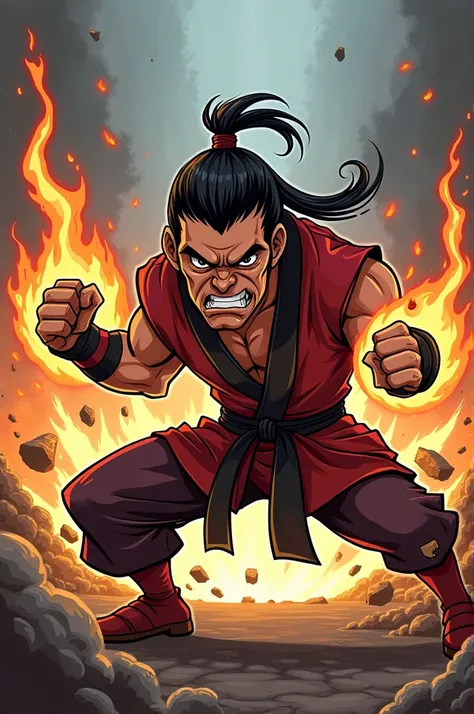 Liu kang fighting in angry cartoon version 