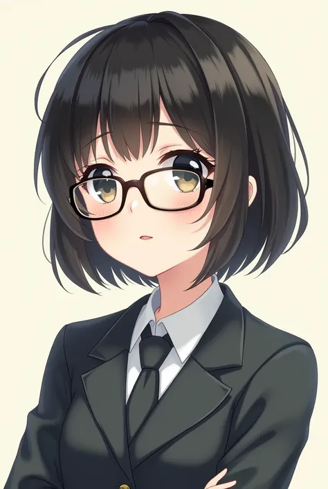 Short haired girl in school uniform wearing glasses 