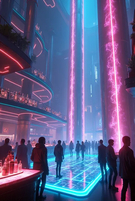  4k ultra realistic neon cyberpunk nightclub interior