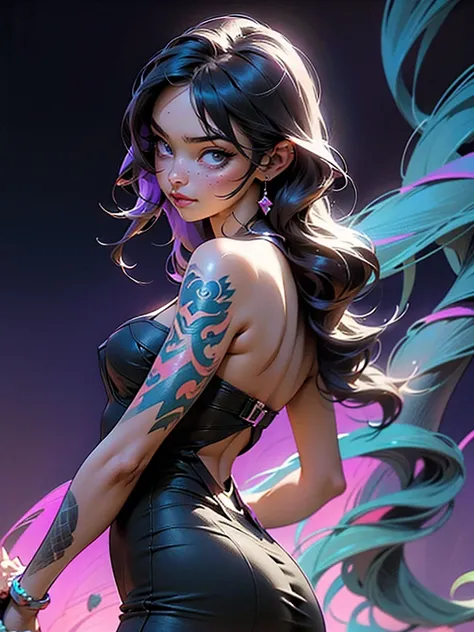 highly detailed portrait of 2 tattooed women, a black woman in a mini dress and a caucasian woman in a mini dress, 2 little girls, por Atey Ghailan, por Greg Rutkowski, by greg tocchini, por James Gillard, por Joe Fenton, by Kaethe Butcher, voluptuous, sup...