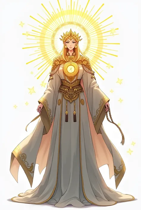 god/kami of time, pose standing, power, white background, anime