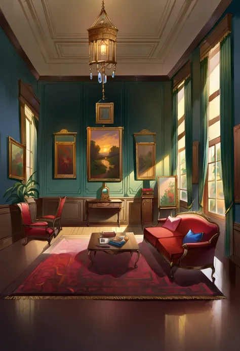 mansion , living room , painting, background