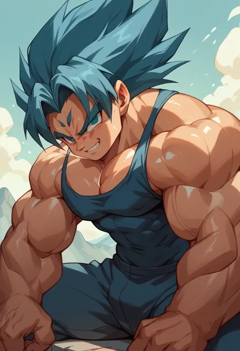 highest quality,based on anatomy,huge muscles,a mix of vegeta and kogenta,devil's body,sexually attractive gestures,shiny skin,g...