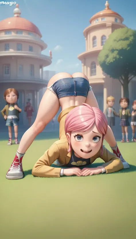 despicable me, margo:1.3, 3d:3.1, 1futanari, pau futanari, small breasts, jack-o pose,small ass, public,small butt, mini hotpant...