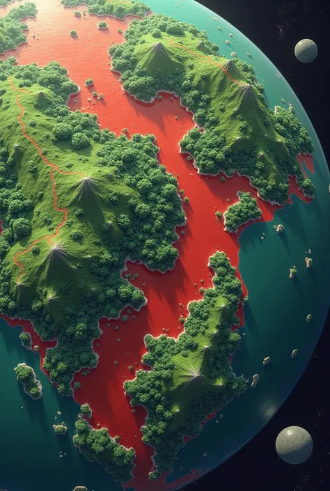 Planet world map green water red land