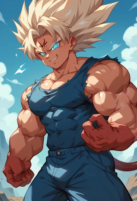 Highest quality,Based on anatomy,Huge muscles,A mix of Vegeta and Kogenta,Devils Body,Sexually attractive gestures,Shiny skin,Glowing Skin,Taken over by the devil, he smiles evilly.,