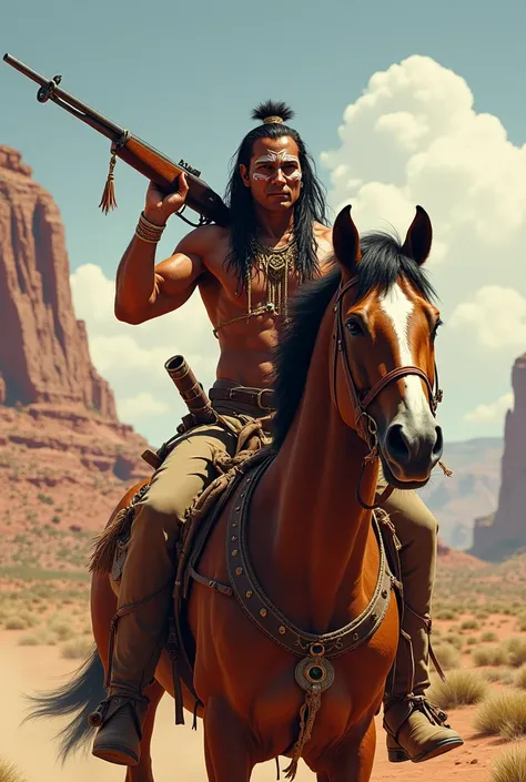 Apache warrior rifle on horse 