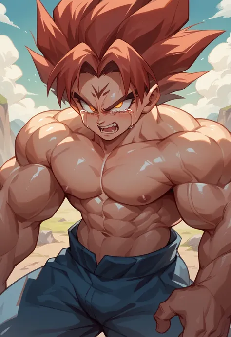 highest quality,based on anatomy,huge muscles,a mix of vegeta and kogenta,devil's body,sexually attractive gestures,shiny skin,g...