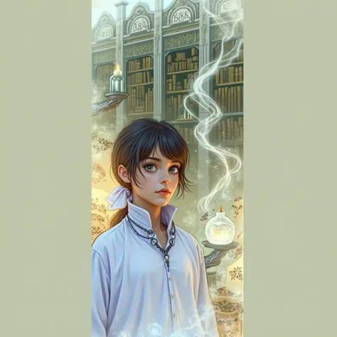 An enchanting book cover for a young adult and adults fantasy novel, showcasing a potions theme, magical environment.