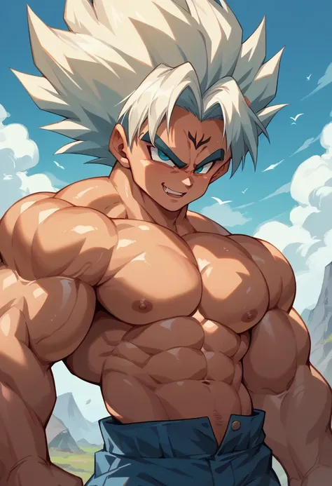 Highest quality,Based on anatomy,Huge muscles,A mix of Vegeta and Kogenta,Devils Body,Sexually attractive gestures,Shiny skin,Glowing Skin,The moment the demon takes over your body,