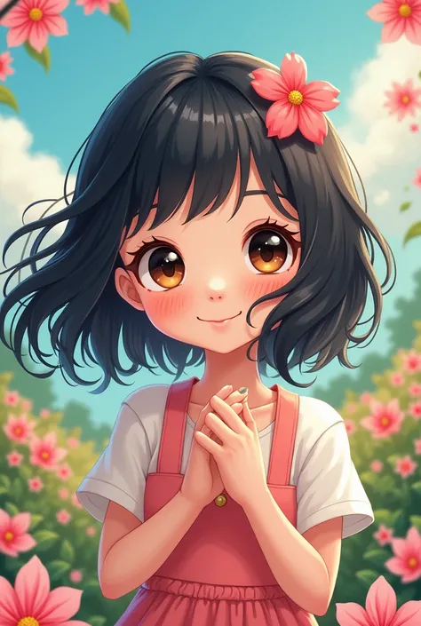 A cute anime character with black hair 