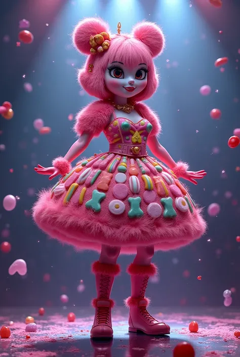 created an image of a person wearing a mascot named "Lady Candy" on the show The Masked Singer