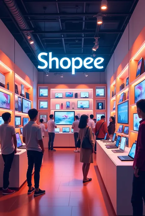 A CREATIVE AND REALISTIC IMAGE WITH SHOPEE ELECTRONIC PRODUCTS WITH THE NAME SHOPEE

