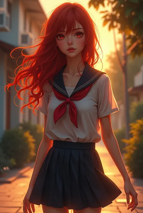 8ｋ,Highest quality,masterpiece, Sharp focus,high school girl，，Red hair，Lewd，Returning home