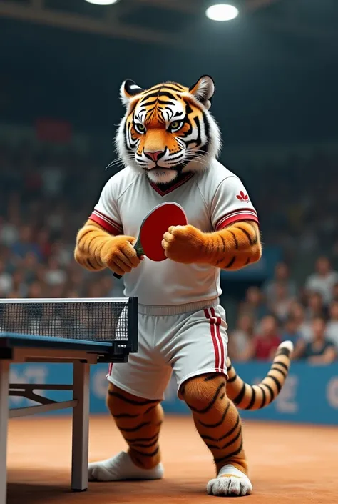 Tiger dressed as a table tennis player 
