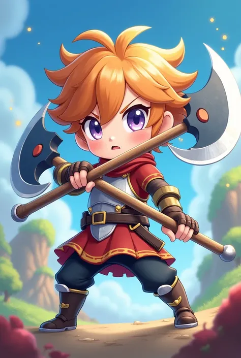 Create a cute swordsman with 2 axes from the flyff game universe 