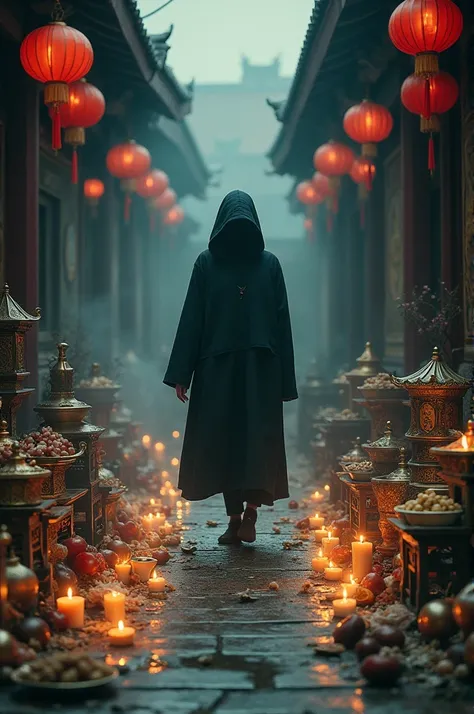 Stepping on offerings for the Chinese Ghost Festival