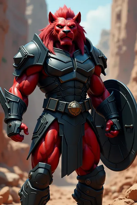 Thundercats Lion - O with Black armor , red skin and a shield