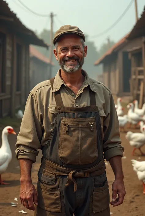 Worker at a poultry farm  , Russian, in work clothes, smiling