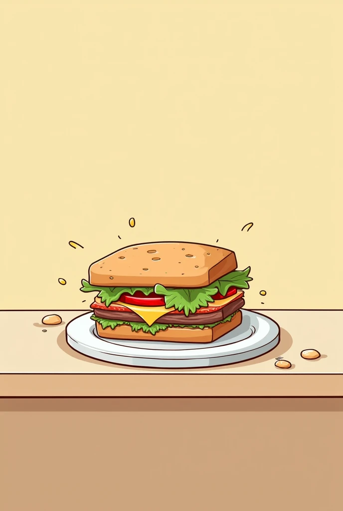 generate 
a simple cartoon a sandwich is on table