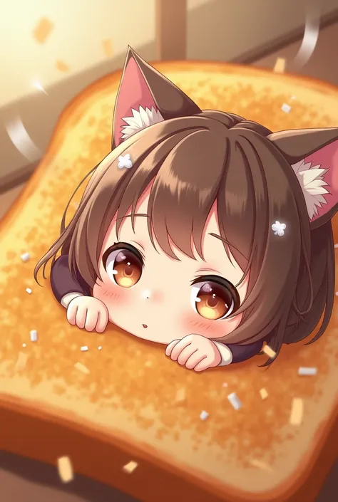 Anime babe with cat ears in toast