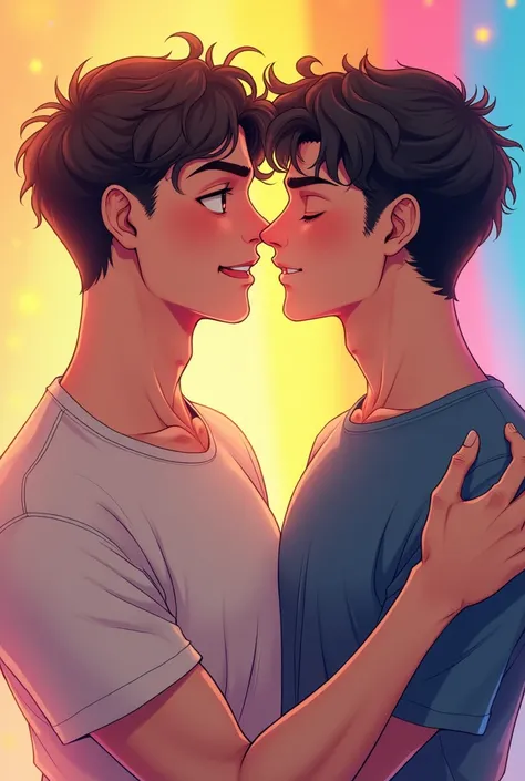 2boy, gay, 🌈🏳️‍🌈👨‍❤️‍👨, blush, handsome, manga style, model face, high quality