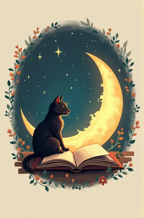 Create a logo for a bookstore with a moon and a cat or a dog