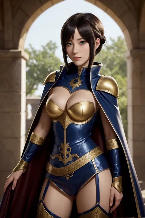 1 french woman, noble, bllind, toph avatar, perfect face, detailed face, curvys, warriors, beautiful, using sexy armor with cape,sexy, full body
