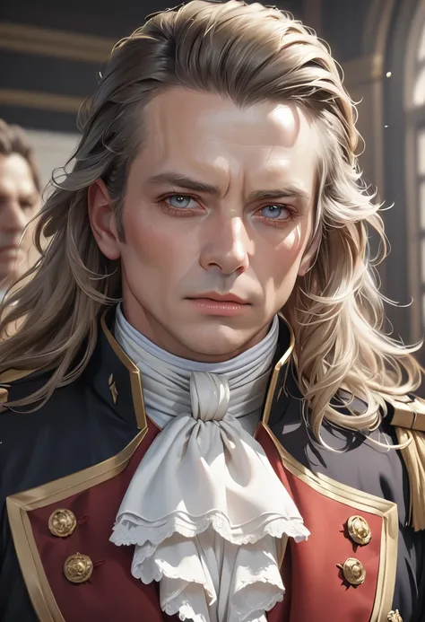 18 century admiral Lord, best quality, 4k, 8k, highres, (masterpiece:1.2), ultra-detailed, (photo realistic,:1.37), looking at viewer, (close up face:0.6)