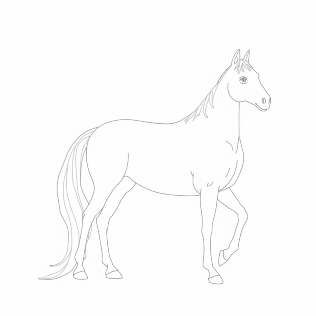 Black and white horse pictures on white sheet for kids to color 