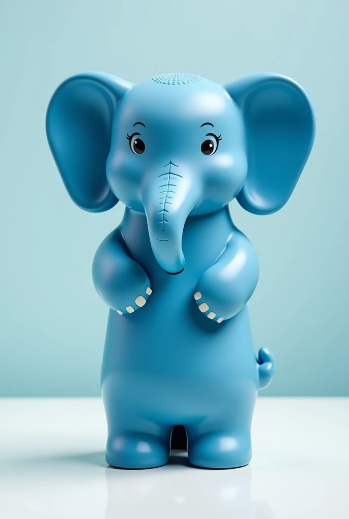 create a stanley style bottle image, but in the shape of a blue elephant, and that has a straw