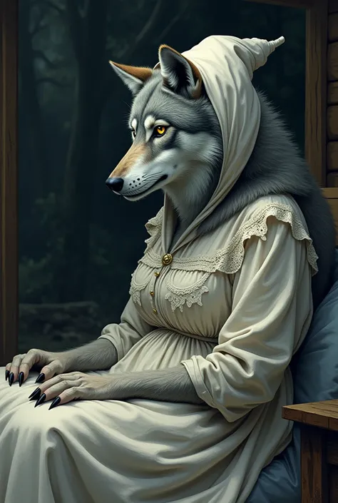 The gray wolf pretends to be Little Red Riding Hood&#39;s grandmother