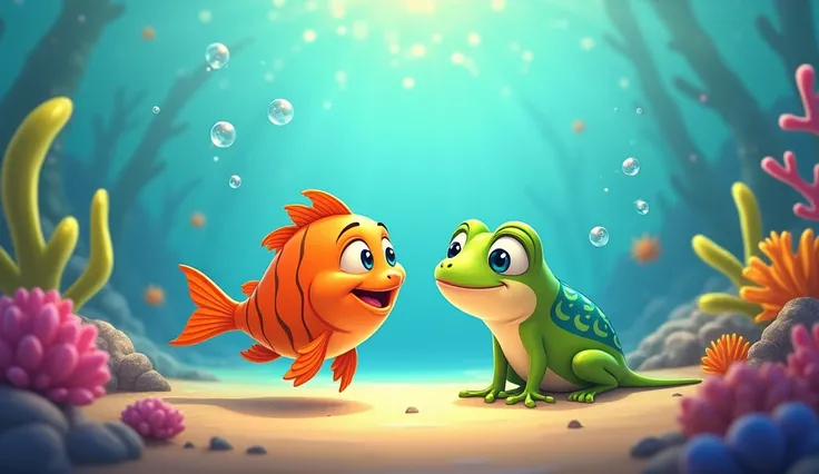 cartoon fish and frog