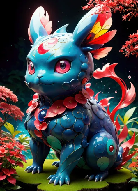 best quality,masterpiece, CG,Extremely detailed ,high resolution, Pokémon formed by ink,whole body, Colorful Abstract Art, Beautiful and delicate red eyes, light, Subsurface scattering, glow, Alberto Seveso, Japanese Anime, garden